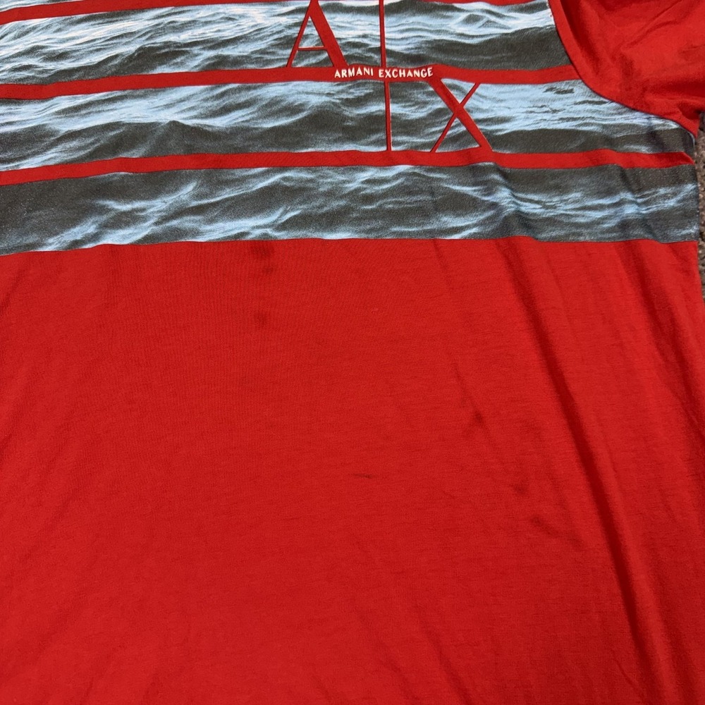 Armani Exchange Shirt Mens XL Red AX Logo Stripe Graphic Tee Crewneck Casual - Picture 8 of 9